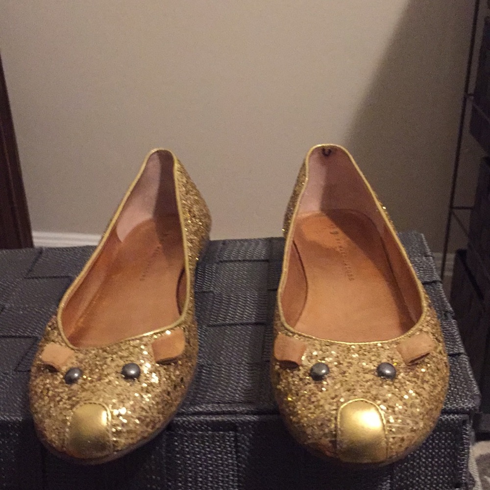 Marc Jacobs gold glitter mouse ballet flats